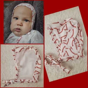 Sports-Baseball-Baby Pilot Hat, Giddy Baby Hat, Hat with Ties or Snaps, Hearing Aid Hat, Size NB-36 mo, Mesh Pilot Hat