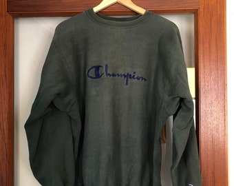 Champion Olive Green Sweater Jumper Reverse Weave Vintage Faded Etsy