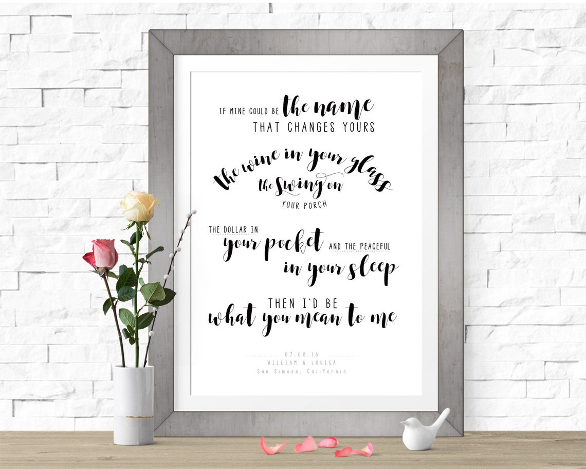 Mean to me Brett Eldredge Wedding Song Print First Dance Etsy