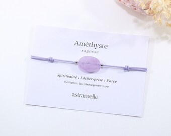 Sleek cord bracelet and Amethyst Lavender dragee, Gourmandise - Minimalist fine stone jewelry