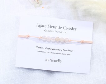 Discreet cord bracelet and Cherry Blossom Agate, Évidence - Minimalist fine stone jewelry