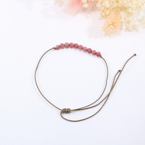 Fine cord and Rhodonite bracelet, Myriade Minimalist fine stone jewelry image 3