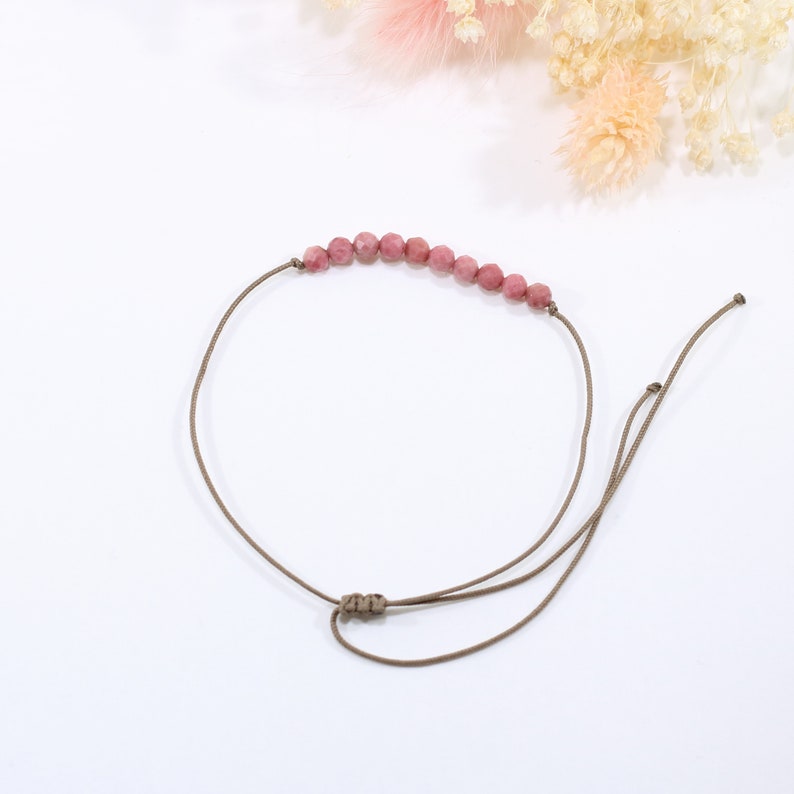 Fine cord and Rhodonite bracelet, Myriade Minimalist fine stone jewelry image 3