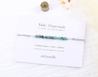 Fine cord and Emerald bracelet, May birthstone - Minimalist fine stone jewelry