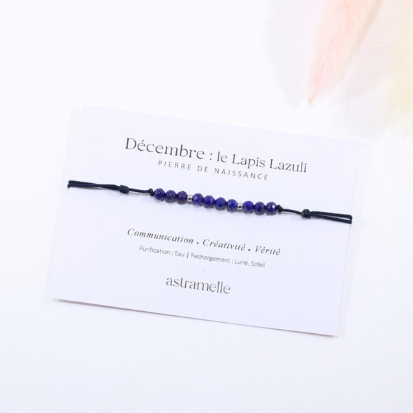 Bracelet fin cordon et Lapis Lazuli ou Tanzanite, Pierre de naissance Décembre - Bijou minimaliste pierre fine