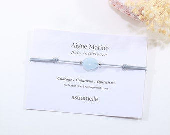 Sleek cord bracelet and sugared Aquamarine, Gourmandise - Minimalist fine stone jewelry