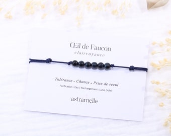 Bracelet discret cordon et Œil de Faucon, Évidence - Bijou minimaliste pierre fine