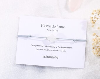 Bracelet raffiné cordon et Pierre de Lune trèfle, Jardin Secret - Bijou minimaliste pierre fine