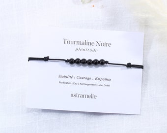 Bracelet discret cordon et Tourmaline Noire, Évidence - Bijou minimaliste pierre fine