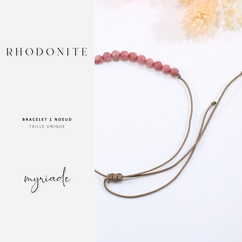 Fine cord and Rhodonite bracelet, Myriade Minimalist fine stone jewelry image 4