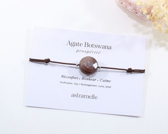 Sleek cord bracelet and Botswana Agate cushion, Gourmandise - Minimalist fine stone jewelry