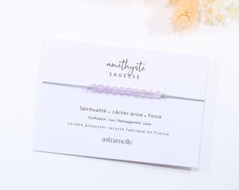 Fine cord bracelet and Lavender Amethyst, Myriade - Minimalist fine stone jewelry