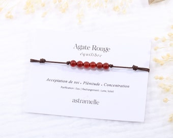 Bracelet discret cordon et Agate Rouge, Évidence - Bijou minimaliste pierre fine