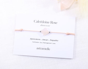 Bracelet raffiné cordon et Calcédoine Rose trèfle, Jardin Secret - Bijou minimaliste pierre fine