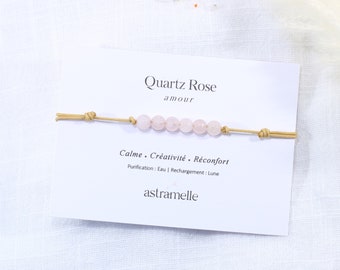 Bracelet discret cordon et Quartz Rose, Évidence - Bijou minimaliste pierre fine