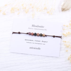 Discreet cord and Rhodonite bracelet, Évidence - Minimalist fine stone jewelry