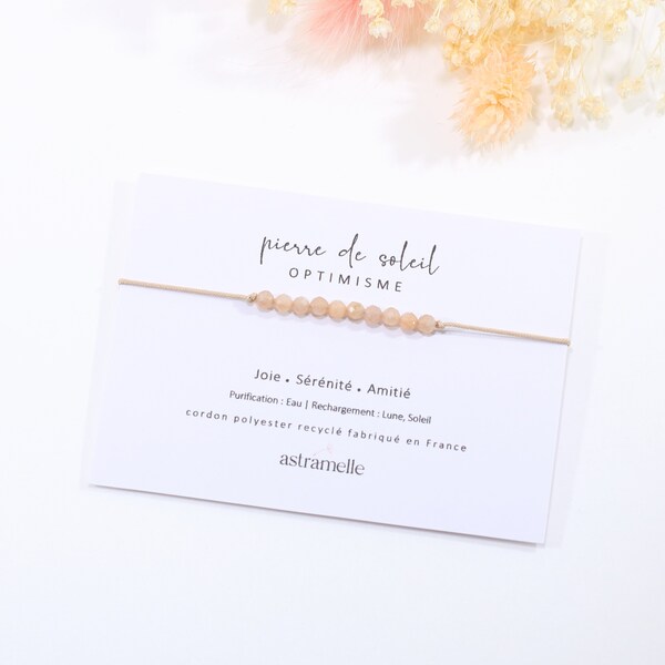 Bracelet fin cordon beige Pierre de Soleil, Myriade - Bijou minimaliste pierre fine