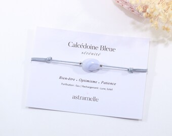 Sleek cord bracelet and sugared Blue Chalcedony, Gourmandise - Minimalist fine stone jewelry