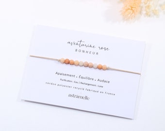 Fine beige cord bracelet Aventurine Rose, Myriade - Minimalist fine stone jewelry