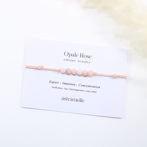 Bracelet discret cordon et Opale Rose, Évidence - Bijou minimaliste pierre fine