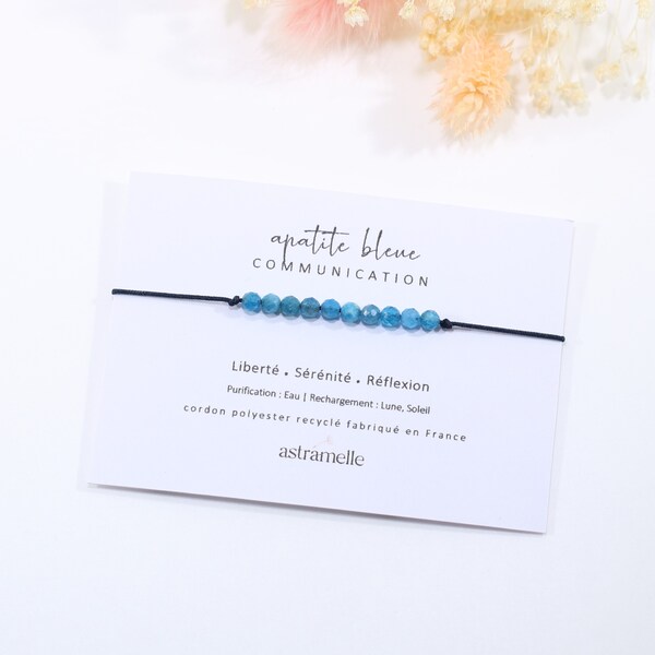 Bracelet fin cordon et Apatite Bleue, Myriade - Bijou minimaliste pierre fine
