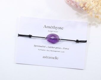 Sleek cord bracelet and sugared Amethyst, Gourmandise - Minimalist fine stone jewelry