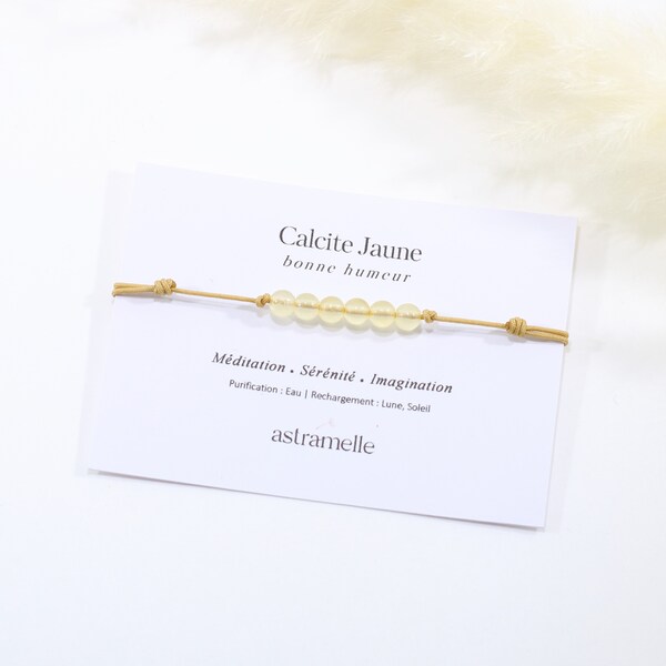 Bracelet discret cordon et Calcite Jaune, Évidence - Bijou minimaliste pierre fine