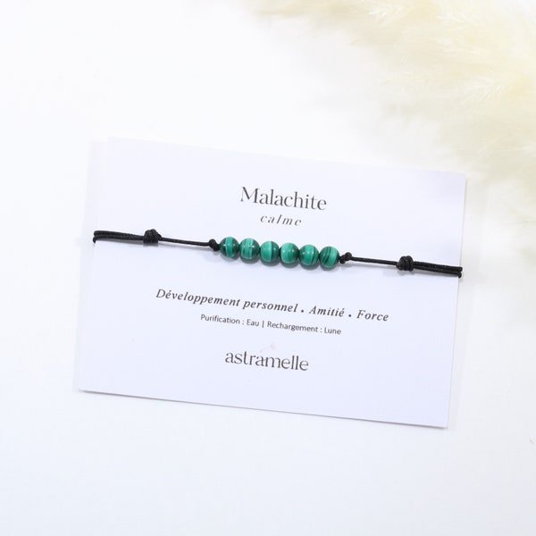 Bracelet discret cordon et Malachite, Évidence - Bijou minimaliste pierre fine