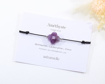 Refined cord and Amethyst clover bracelet, Jardin Secret - Minimalist fine stone jewelry