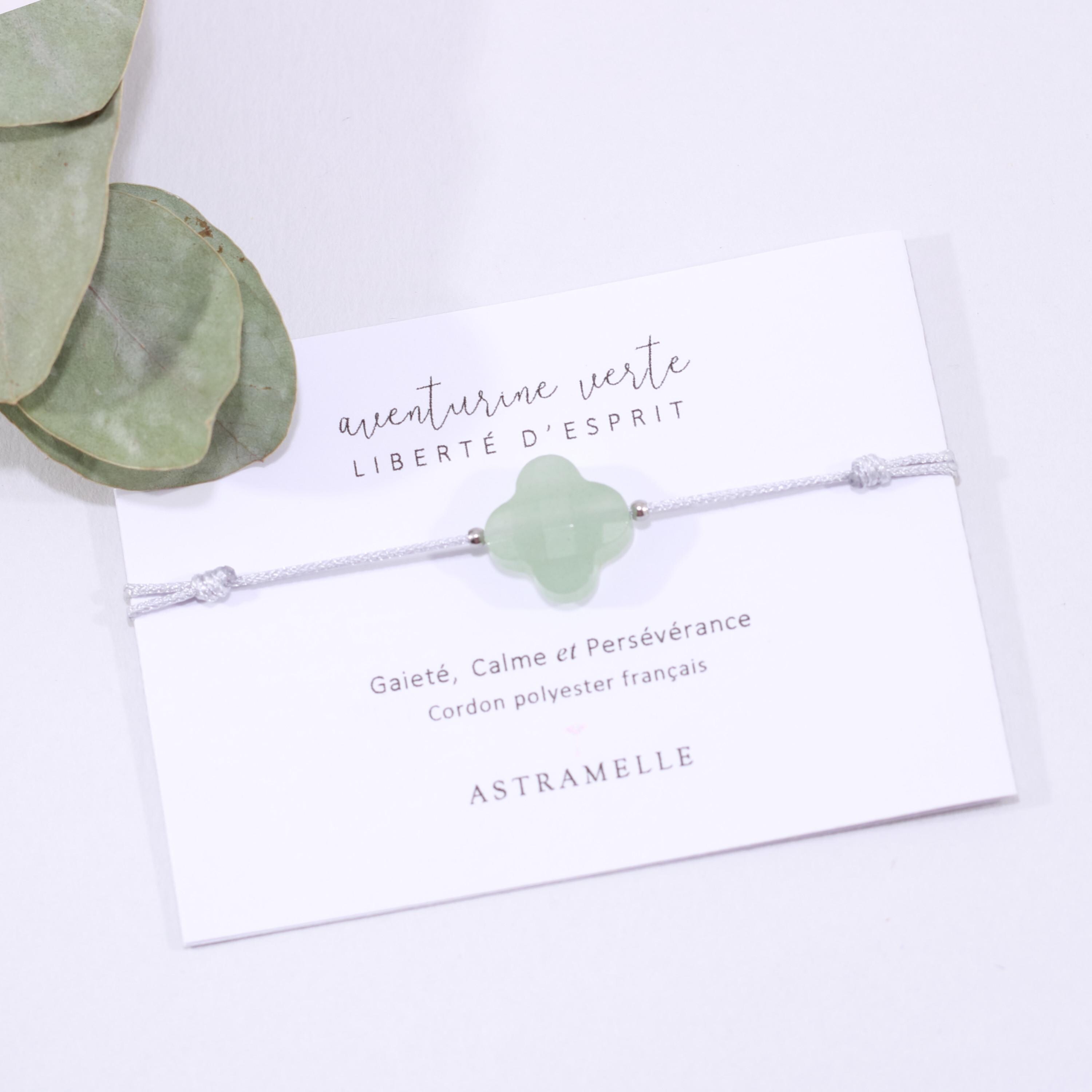 Subtle Green Aventurine clover bracelet with adjustable gray cord - Jardin Secret