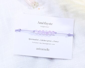 Discreet cord bracelet and Lavender Amethyst, Évidence - Minimalist fine stone jewelry