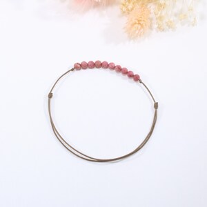 Fine cord and Rhodonite bracelet, Myriade Minimalist fine stone jewelry image 6