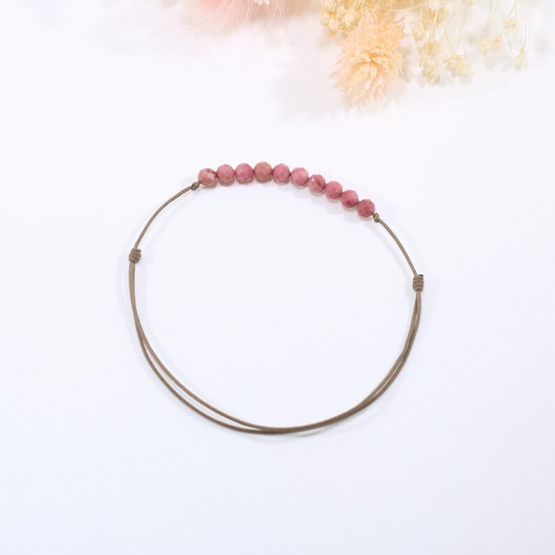 Fine cord and Rhodonite bracelet, Myriade Minimalist fine stone jewelry image 6