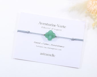 Refined cord and Green Aventurine clover bracelet, Secret Garden - Minimalist fine stone jewelry