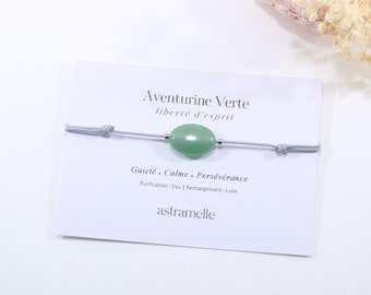 Sleek cord bracelet and sugared Green Aventurine, Gourmandise - Minimalist fine stone jewelry