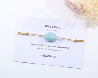 Sleek cord and sugared Amazonite bracelet, Gourmandise - Minimalist fine stone jewelry