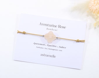 Refined cord and clover Pink Aventurine bracelet, Secret Garden - Minimalist fine stone jewelry