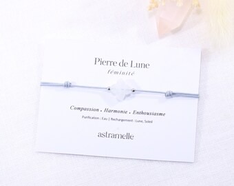 Bracelet raffiné cordon et Pierre de Lune trèfle, Jardin Secret - Bijou minimaliste pierre fine