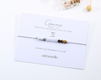 Fine cord and Howlite bracelet, Blue Chalcedony and Tiger's Eye, Gemini Zodiac - Minimalist fine stone jewelry