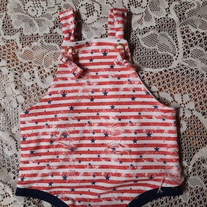 Distressed Overalls, 4th of July, Red White and Blue, Stars and Stripes Knotted Shorties,  Knotted Overalls, Gender Neutral