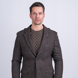 Celtic Tweed | Oscar Wilde Brown Tweed Poets Jacket | Mens Wool Hopsack Blazer | Irish Tailored Sportscoat | Wedding Suits | Wedding Jacket