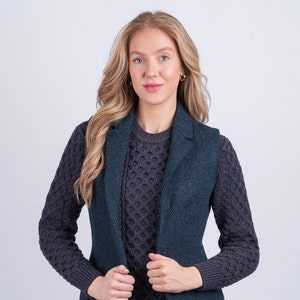 Celtic Tweed | Women&#39;s Blue Herringbone Tweed Gilet | Classic Country Wool Gilet | Vintage Tweed Gilet | Women&#39;s Outdoor Gilet