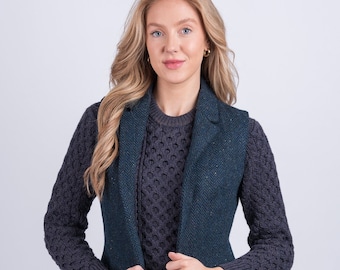 Chaleco de tweed celta / Chaleco de tweed de espiga azul para mujer / Chaleco clásico de lana campestre / Chaleco de tweed vintage / Chaleco de exterior para mujer
