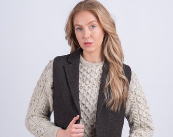 Chaleco de tweed celta / Chaleco de tweed hopsack marrón para mujer / Chaleco de lana elegante / Moda campestre tradicional