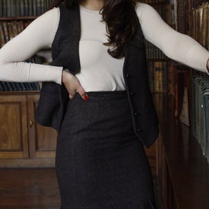 Celtic Tweed | Brown Hopsack Tweed Knee Length Frilled Skirt | Women's Brown Tweed Skirt | Women's Tweed Pencil Skirt