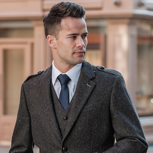 Celtic Tweed | Oscar Wilde Brown Tweed Poets Jacket | Mens Wool Hopsack Blazer | Irish Tailored Sportscoat | Wedding Suits | Wedding Jacket