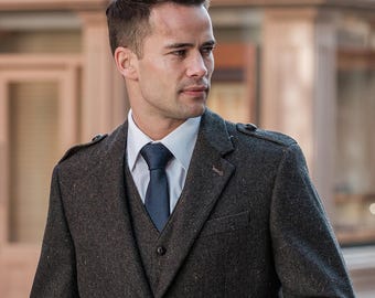 Celtic Tweed | Oscar Wilde Brown Tweed Poets Jacket | Mens Wool Hopsack Blazer | Irish Tailored Sportscoat | Wedding Suits | Wedding Jacket