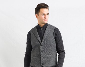 Celtic Tweed | Men's Griffin Dark Grey with Light Grey Diamond Pattern Tweed Waistcoat with Revere