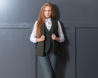 Celtic Tweed Women's Green Herringbone Tweed Waistcoat