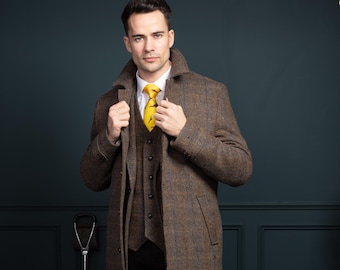 Celtic Tweed | Horse Brown Hunting Tweed City Coat | Men's Winter Coat| | Irish Gifts | Gifts For Him | Mens Gifts| Handmade Tailored Coat